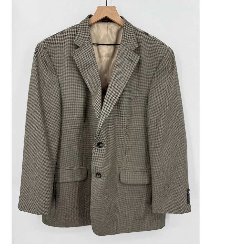 Stafford Blazer Mens 46R Brown Houndstooth Wool Sport Coat‎ Jacket Two Button
